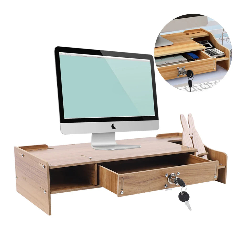 Wood Monitor Riser with Drawer Computer/Laptop/PC Stand for Desk Organizer Wooden Desk Organizer W/ Drawer File Storage Desk