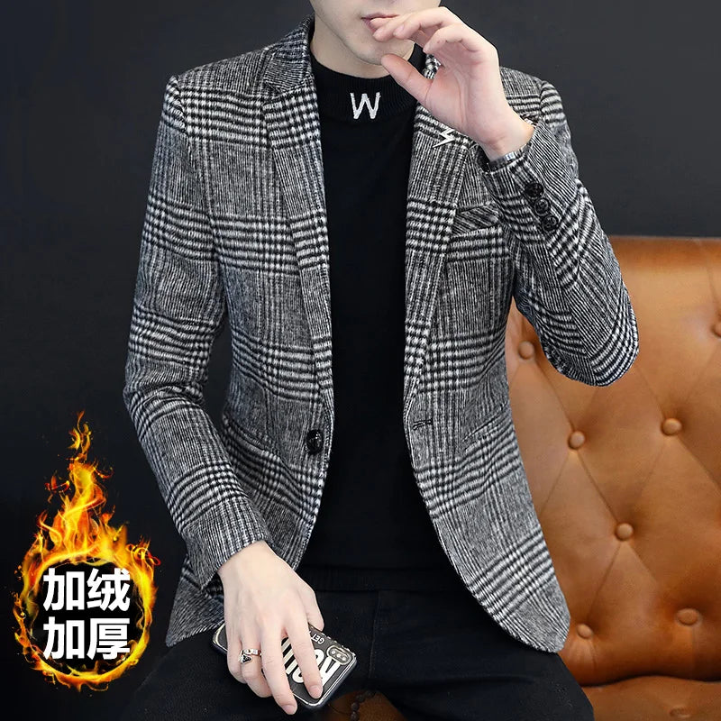 The new autumn and winter Korean version of the fashion grid single west coat comfortable business leisure suit men