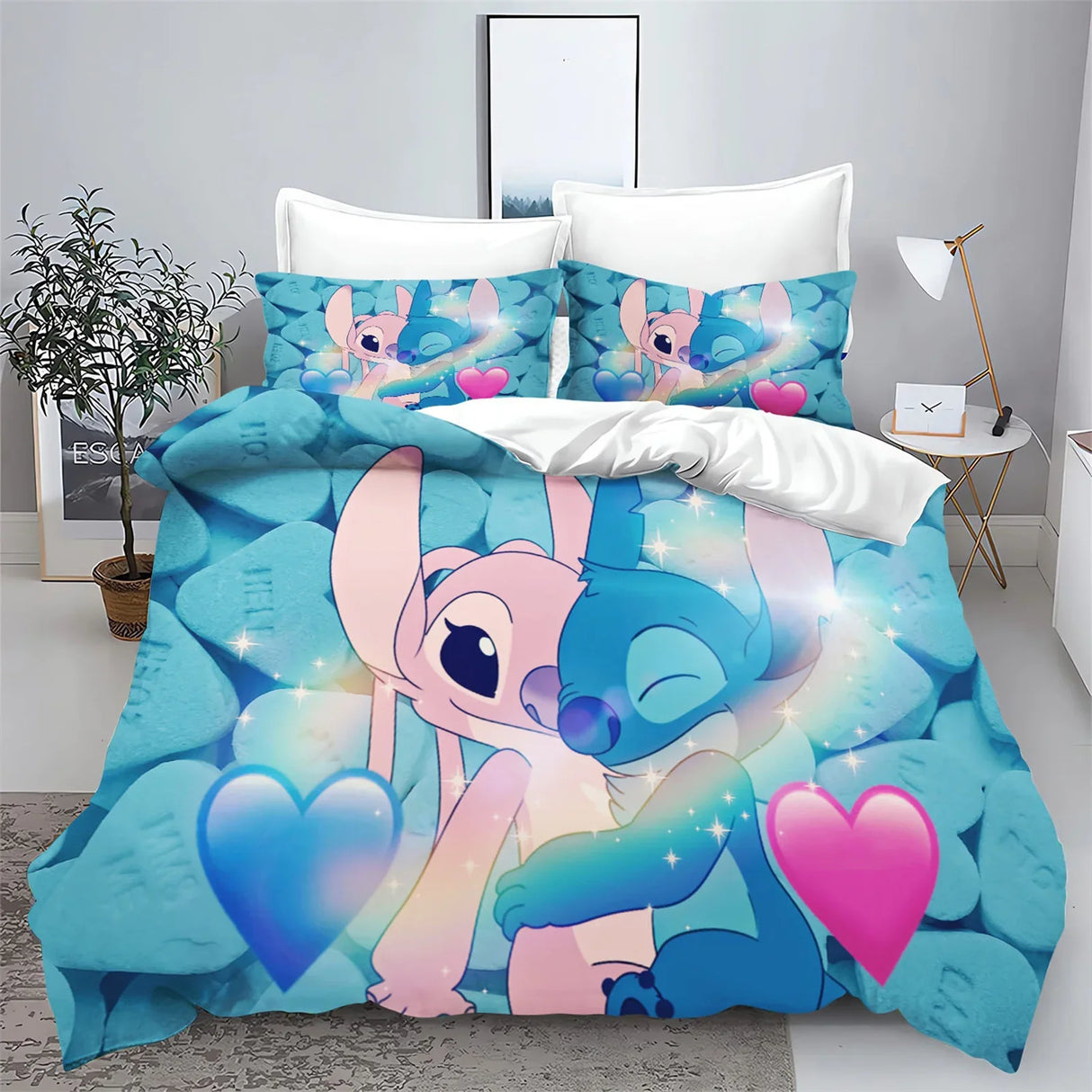 Stitch Bedding Set Cute Printed Cartoon Quilt Cover Duvet Cover Comforter Sets King Size 100% Polyester