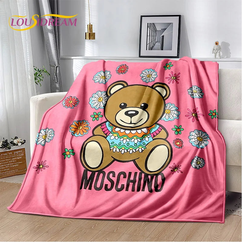 HD Cartoon Moschino Toy Bear 3D Blanket,Soft Throw Blanket for Home Bedroom Bed Sofa Picnic Travel Office Rest Cover Blanket Kid