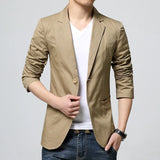 New Cotton Mens Casual Blazers Autumn Double Button Beige Khaki Fashion Slim Male Suits Jacket Office Wear Clothing Plus Size5XL