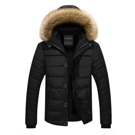 Winter New Men Warm Cotton Jacket Coats Fur Collar Hooded Parka Down Jackets Outerwear Thick Male Warm Overcoat Wool Liner Coat