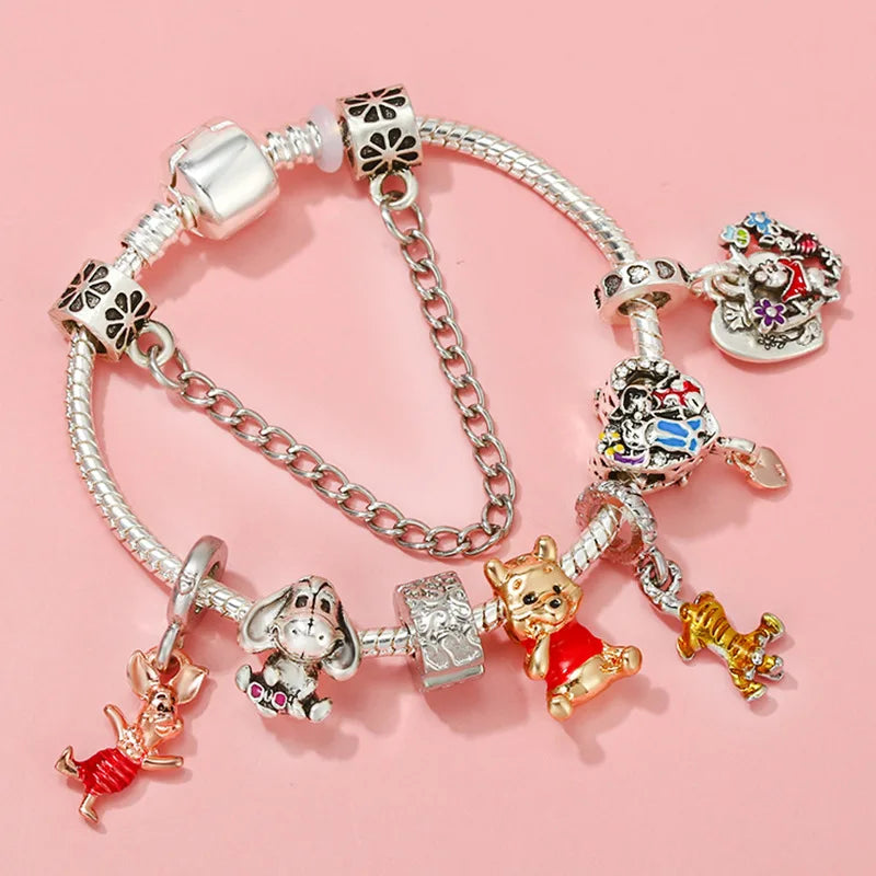 Cute Enamel Disney Princess Dress Charms Bracelet Women Colorful Glass Beads for Jewelry Making Girl Cartoon Skirt Pendants Gift