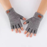 Men Winter Fingerless Gloves Half Finger Writting Office Knitted Alpaca Wool Warm Leather Label Thick Elastic Driving Gloves