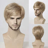 Bob Pixie Cut Wig for Men Light Brown Short Straight Synthetic Layered Wig with Bangs Natural Looking Hair for Cosplay Daily