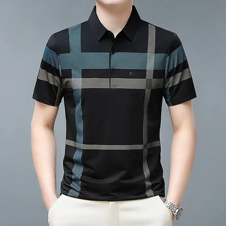 Fashion Polo Shirt Men Casual Stripe Polo T Shirt Loose Thin Male Polos Shirts Tee Tops