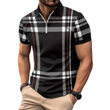 Men Business Shirt Stylish Men's Plaid Striped Shirt with Zipper Lapel Detail Slim Fit Short Sleeve Business Top for Summer Soft