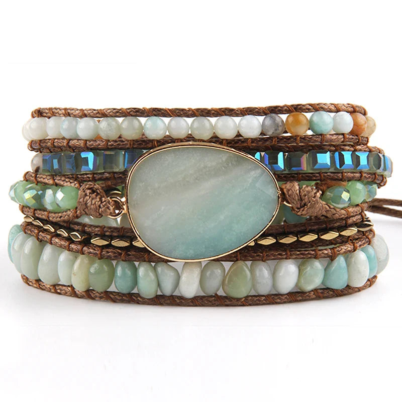 Fashion Handma Bohemian Women Jewelry Accessory Mixed Natural Stones Charm 5 Strands Wrap Bracelets Gift