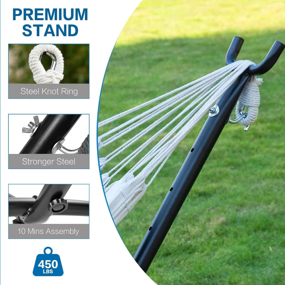 Double Hammock with Space Saving Steel Stand 2 Person Heavy Duty Garden Yard Outdoor 450lb Capacity Hammocks