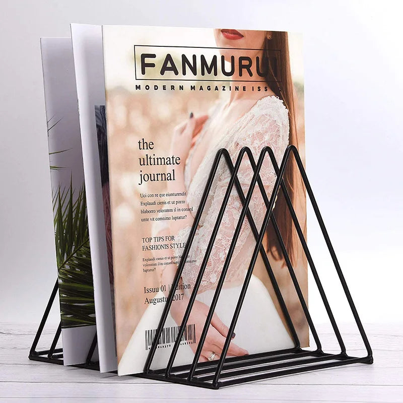 1Pc Nordic Iron Art Triangle Bookcase Ins Style Desktop Magazine Storage Shelf Newspaper Shelf Household Storage Shelf