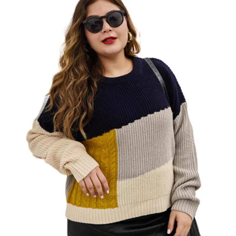 Autumn Winter Plus Size Oversized Patchwork Knitting Sweater Female Casual Loose Chic Pullover Women Elegant Fashion Y2K Jumpers