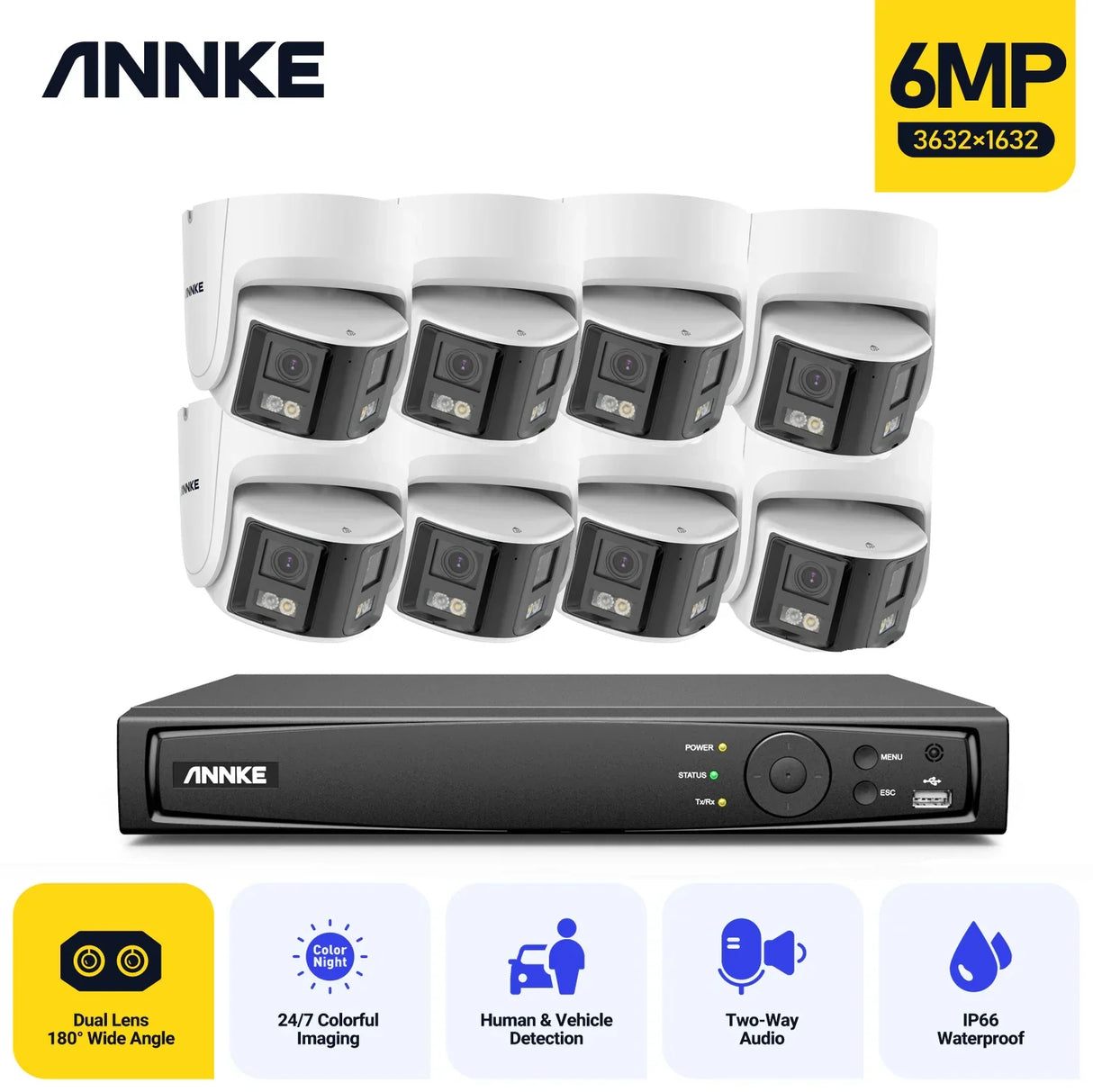 ANNKE 4K 180° Panoramic Security Camera System Kits 6MP Dual Lens POE Camera Outdoor CCTV Video Surveillance Protection Camera