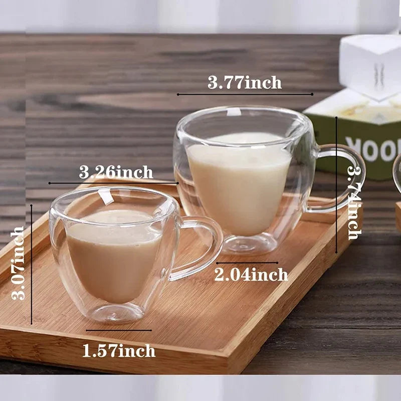 Heart Love Shape Glass Coffee Mug Cup Double Wall Drinking Tea Milk Juice Water Glasses Heat Resistant Drinkware Set Lover Gift