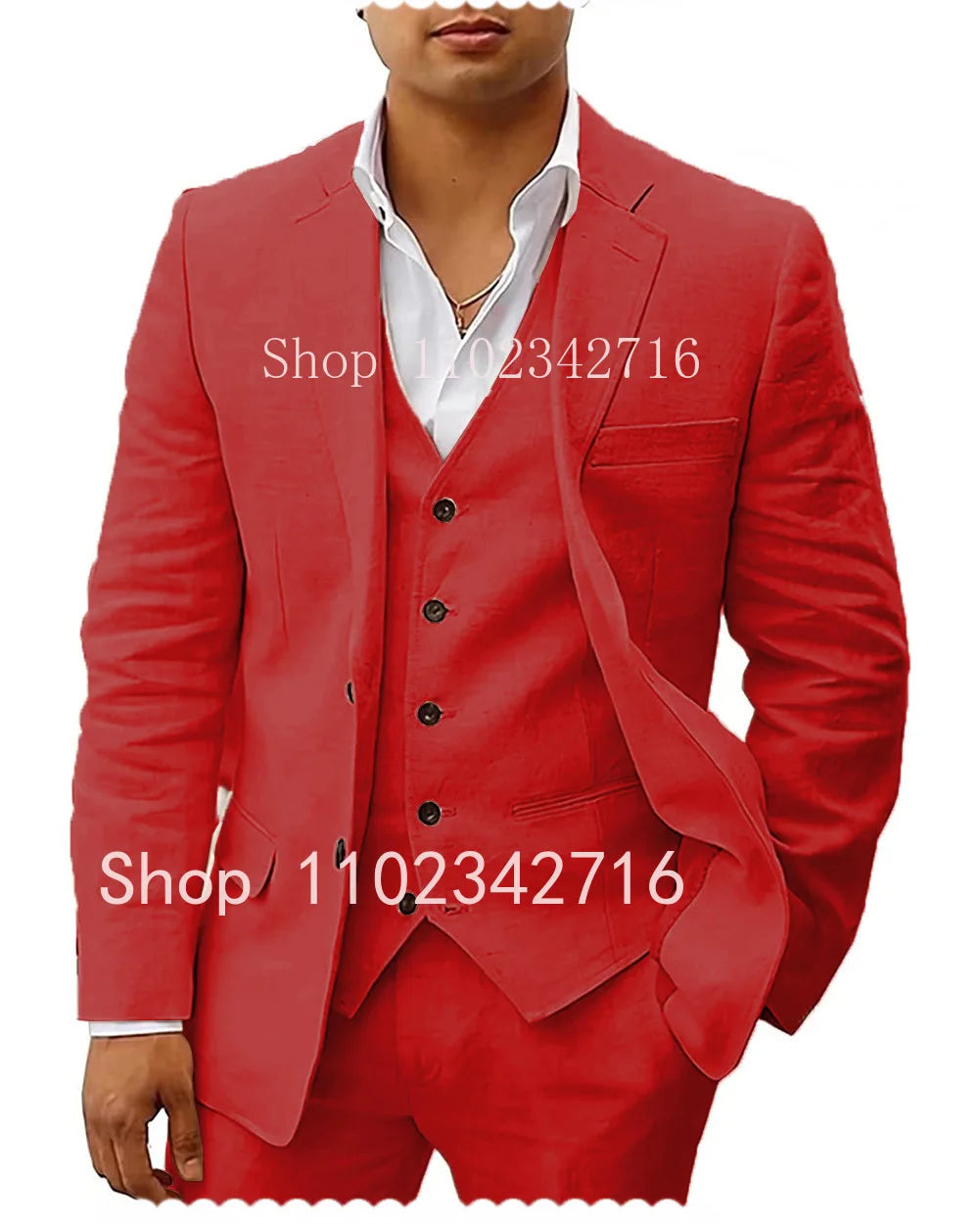 3 Piece Linen Summer Men Suits for Wedding Groom Tuxedos 2023 Casual Beach Custom Man Suit Set Jacket Vest with Pants Man Fahion