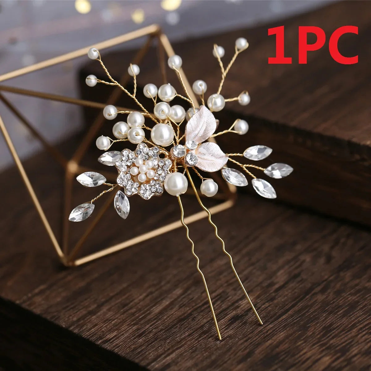 U-shaped Pearl Hairpin Hair Clips Golden Leaf Side Pin Fashion Party Girls Crystal Tiaras Wedding Hair Jewelry Marrige Headdress