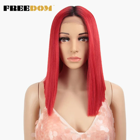 FREEDOM Synthetic Lace Wig Short Bob Straight Middle Part Lace Wigs Blue White Pink Purple Ombre Color Cosplay Wigs For Wome