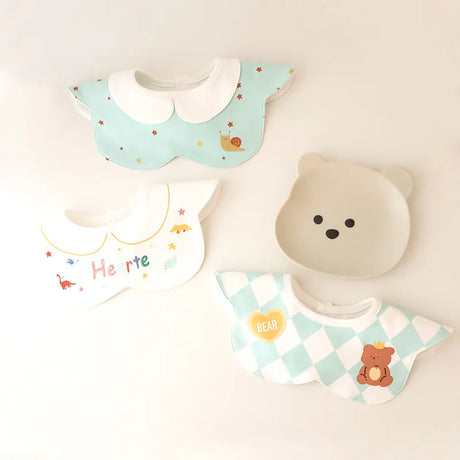 3Pcs Set INS Korean Style Baby Cotton Bibs Cartoon Embroidery Burp Cloths Boys And Girls Care Saliva Towel Kids Accessories