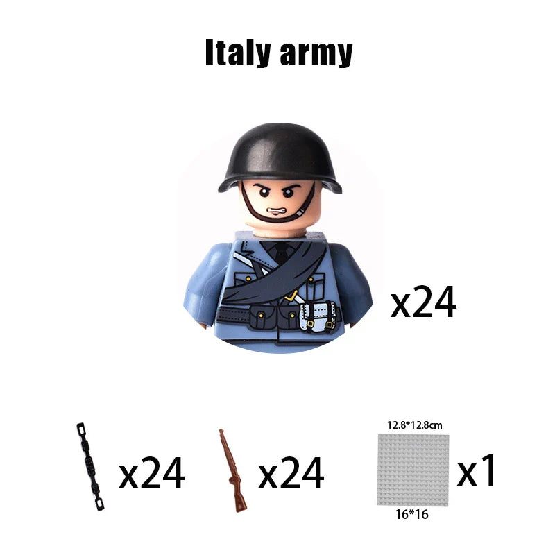 New WW2 Military Building Block Germany US British French Soviet Italian Action Figure Soldier Army Weapon Bricks Kids War Toys