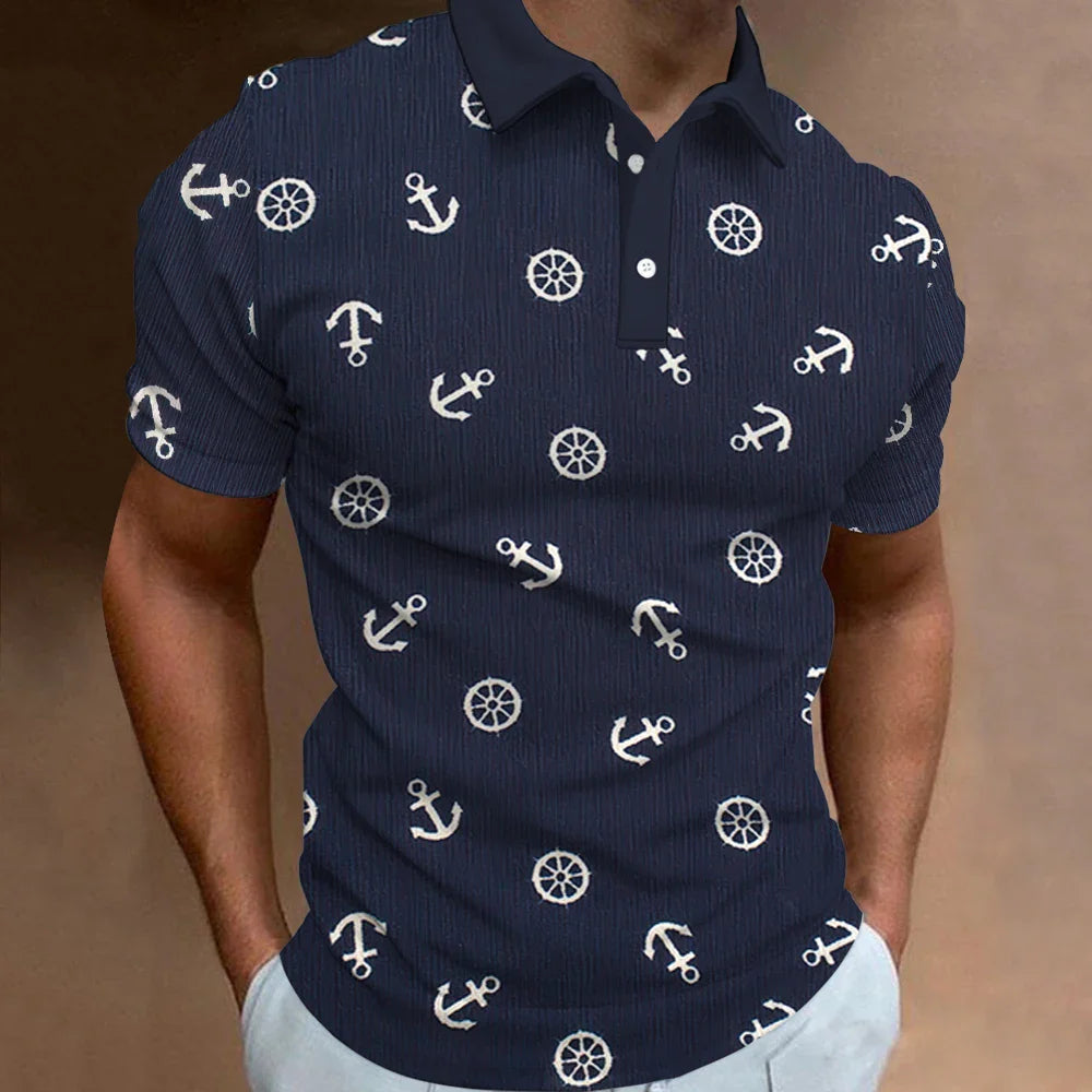 Fashion Men's Polo Shirt Short Sleeve Anchor Pattern T-Shirt 3D Icon Printed Polo Shirts Tops High Quality Tees Men Clothing 6XL