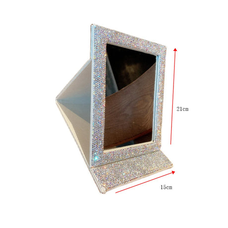 Diamond-encrusted high-definition folding mirror glitter powder leather girl portable makeup mirrors