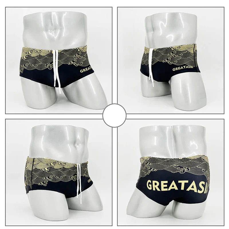 G147 new summer low waist sexy black men boxer swimwear swim trunk briefs bikinis men beach surf swimsuits tight swimming shorts