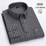 M~6XL Men's Shirt Long Sleeve Cotton Oxford Fashion Casual One Pocket Regular Fit Striped Business Formal Shirt