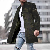 Men Woolen Coat Jacket Fashion Striped Geometric Print Young Mens Clothes Autumn Winter Single Breasted Pocket Overcoat Outwear