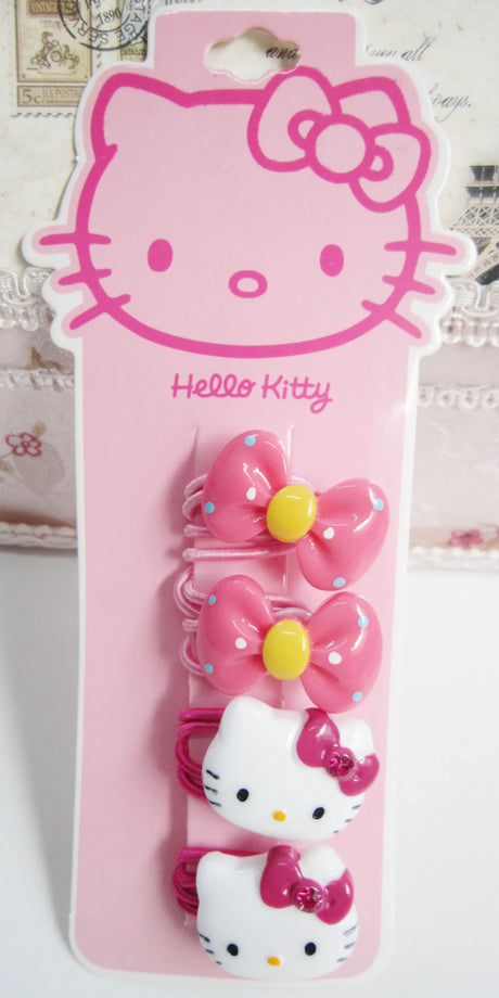 4pcs Sanrio Hello Kitty Children's Hairpin Hair Rope Rubber Band Hair Accessories Bow Hair clip girl kid hair ring