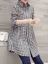 Plus Size New Korean Fashion Blouses Plaid Button Solid Midi Autumn Shirt Female All-match Loose Long Sleeve Polo-Neck Blouse