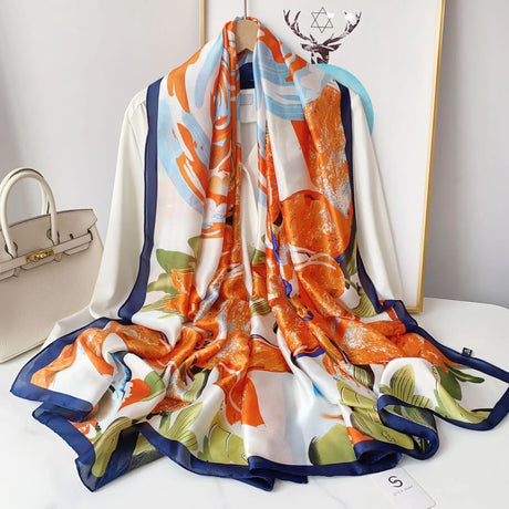 Van Gogh Oil Painting Silk Scarf Women Luxury Brand Apricot Floral Print Hijab Bandana Foulard Femme Shawl Soft Bufanda Mujer