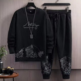 Pockets Jogging Suit Men's Mountain Print Casual Tracksuit Set with O-neck Sweatshirt Jogger Pants for Autumn Winter Men