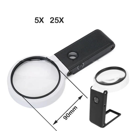 6X 25X Foldable Magnifying Glass with 8 Led Lights for Reading,Jewelry Appraisal, Welding and Helping Hand Soldering Magnifier