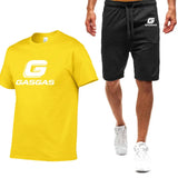 Motorcycles GasGas Summer Men's Sportswear Shorts Set Short Sleeve Breathable Grid T-Shirt Shorts Casualwear Basketball Training