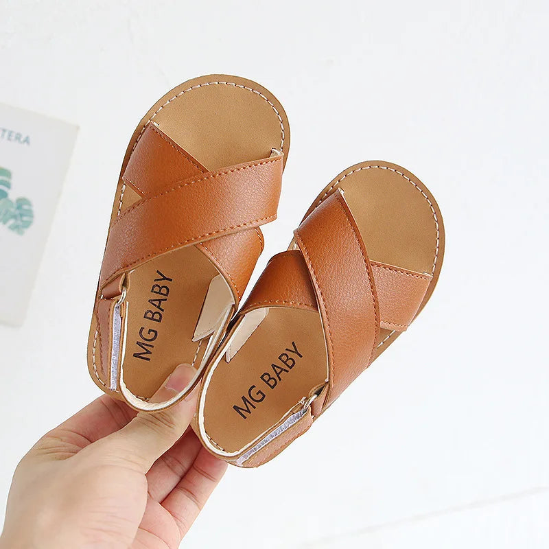 Toddlers Boys Girls Sandals 2023 Summer Children Beach Shoes Kids Fashion Sandals Cross-tied Anti-sliperry Soft Simple New Hot