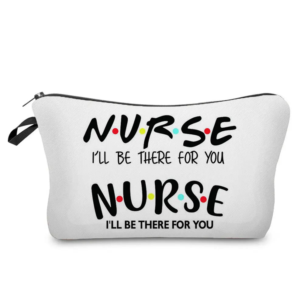 Nurse Makeup Bag Women Cosmetic Bag Toiletry Travel Organizer Lady Purse Cartoon Alphabet Print Zipper Hospital Doctor Gifts