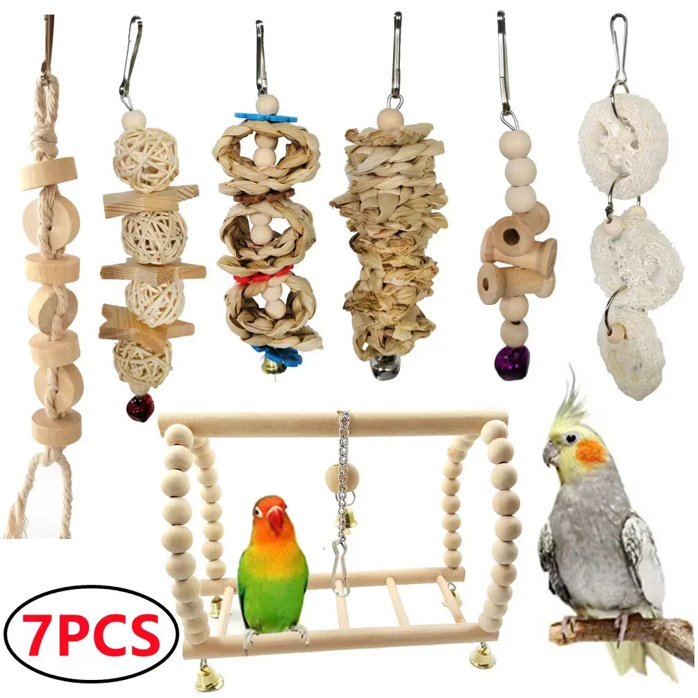 Toys Standing Bell Swing Toy Parrot Bird Combination For Accessories Bite Articles Ball Pet Training