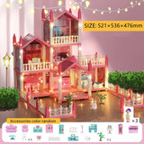 3d Assembly Diy Doll House Miniature Model Doll House Accessories Villa Princess Castle Led Lights Girl Birthday Gift Toy House