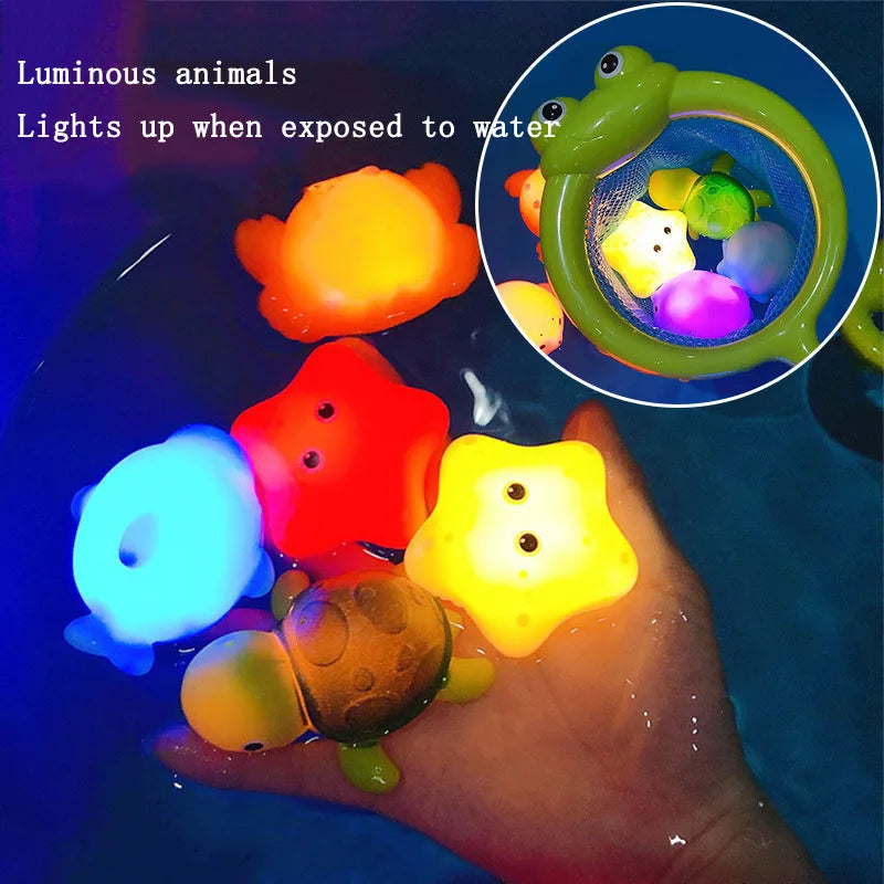 Children's bath toys Induction water play light-up animal bathroom toys light net fishing turtle coax baby