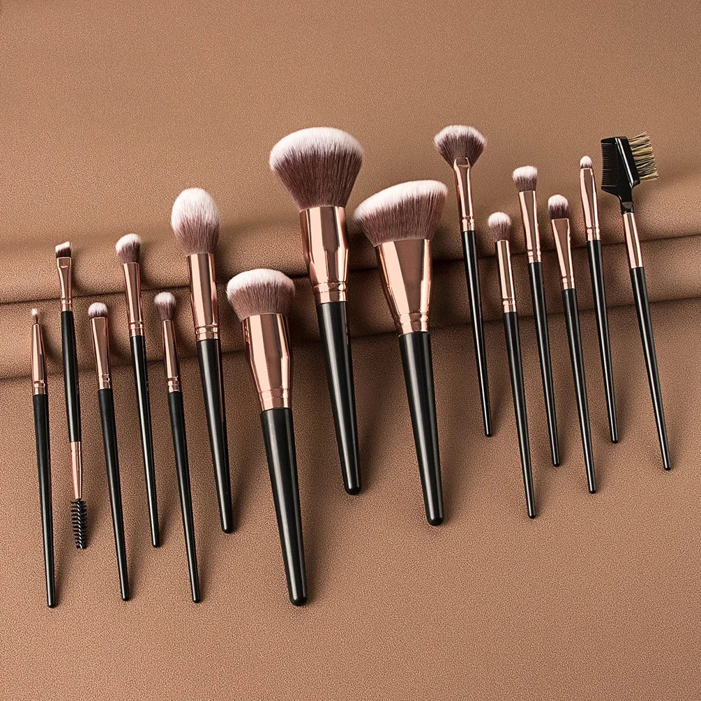 Private Label 15pcs Makeup Brushes Set Custom Bulk Soft Brushes-black Gold Strong Powder Grasping Power Beauty Make Up Tools