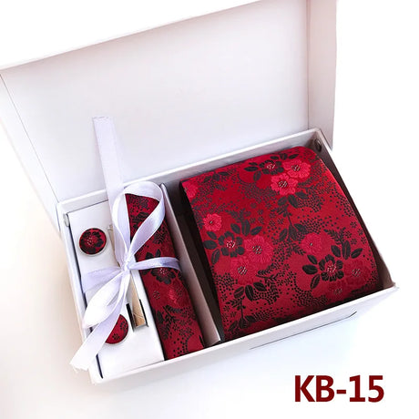 Luxury Tie Set Gift Box For Men Paisley Floral Silk Neck Tie Pocket Squares Cufflinks Tie clips Set Formal Wedding Party Ties