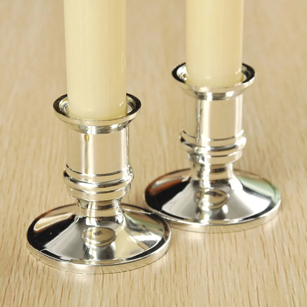 2pcs Candle Holder Candle Base Plastic Candlestick Silver Gold Conical Various Festivals Fireplace Holder For Electronic Candles