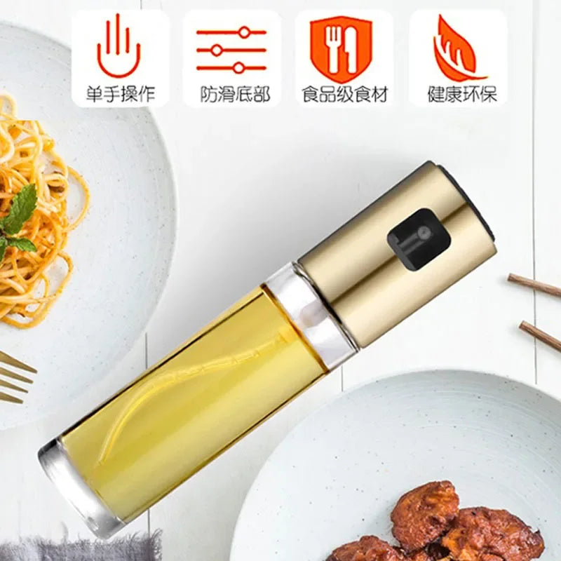 Stainless Steel Olive Oil Sprayer Bottle Pump Oil Pot Leak-proof Grill BBQ Cookware Tools Press Spray Glass Kitchen Oil Bottle