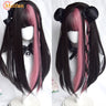 MEIFAN Long Lolita Ombre Harajuku Wig With Bang Red Blue Wave Curly Cosplay Wig Heat Resistant Synthetic Jellyfish Head Wigs