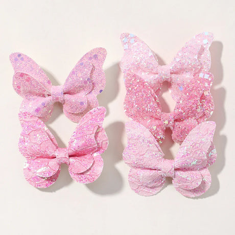 2/4/5Pcs Girls Cute Sequins Double Butterfly Hair Clip Bow Hairpins DIY Headwear Bow Decor Hairgrip Children Hair Accessories