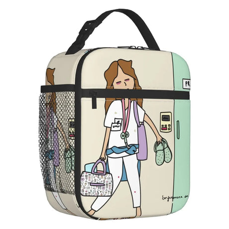 Cartoon Enfermera Insulated Lunch Bag for Women Leakproof Cartoon Nurse Cooler Thermal Lunch Box Office Work School