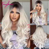 Super Long Black Wavy Synthetic Wigs with Bangs for Women Afro Dark Water Wave Halloween Cosplay Natural Hair Wig Heat Resistant