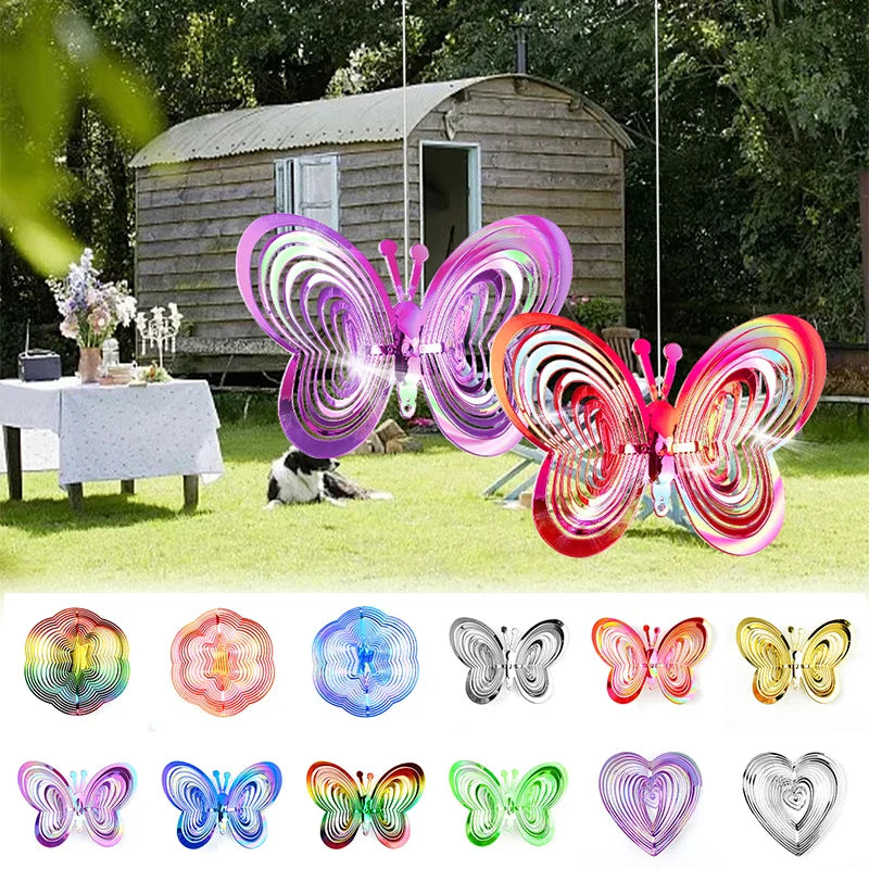 3D Butterfly Bird Repeller Spinner Wind Chimes Hanging Decorations Reflective Scarer Hanging Ornament Outdoor Garden Decoration