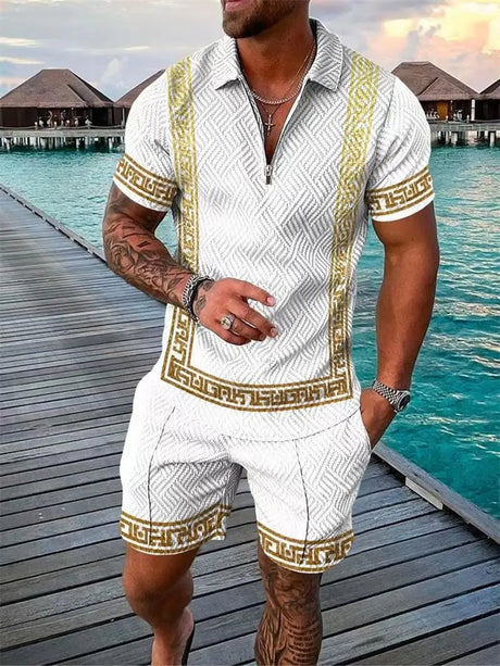 Summer Brand Tracksuit Solid Color Male Shorts Suit Polo Shirt Set Daily Casual Beach Clothing 3D Printed Fashion Slim Fit Mens