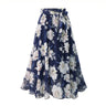 Plus Size Print Floral Skirt Women 2023 Summer Loose Elastic High Waist Chiffon Midi Skirts Lace Up Bow L-5XL Swing Jupe Femme