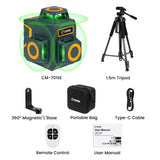 CIGMAN 12 Lines Laser Level Self Levelling Horizontal And Vertical 360 Laser Level Green Beam with Remote Control